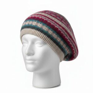 SIMONS - Tuques Beret - Wool Casmere Angora - white with blue / pink details